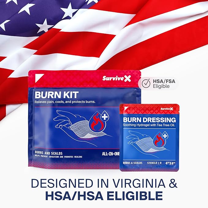 Burn Dressing Kit with Tea Tree Oil - Hydrogel Burn Pads, Cooling Gels, Non-Adhesive Dressings & Gauze - Complete First Aid Accessory for Instant Cooling, Soothing & Burn Relief