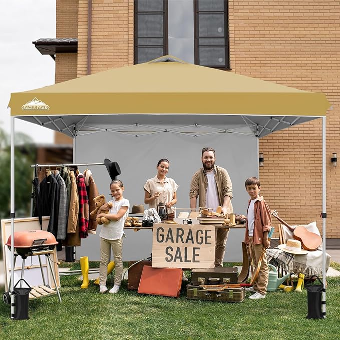 EAGLE PEAK Commercial Canopy 10x10 Pop Up Canopy Tent with 1 Sidewall, Easy Setup Heavy Duty Instant Event Shelter for Vendors & Markets, Outdoor Sun Shade, Beige