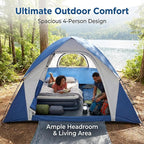 XL 4 Person Dome Camping Tent, Double Layer Waterproof, Removable Rain Fly, for Outdoor Hiking, Fishing