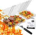 Nesting Grill Baskets, 2PCS Grilling Baskets for Outdoor with Removable Handle, Stainless Steel BBQ Camping Cooking Accessories Tools for Meat Steak Fish Vegetable Shrimp, Gifts for Men Dad Husband