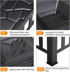 Yaheetech 34in Fire Pit Table Outdoor Wood Fire Pits Fire Pits for Outside Patio Square Steel Stove with Mesh Screen, Waterproof Cover & Poker for Bonfire Camping