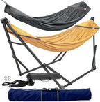 Tranquillo Combo x2 Hammocks with Stand for Outside & Tree Straps, Heavy Duty Hammock with Stand 600lbs for Indoor Outdoor Patio Backyard, x2 Hammocks for 2 Person (Combo - Yellow, Medium)