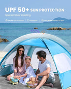 OutdoorMaster Beach Tent for 3/4/6/8 Person - Easy Setup Sun Shade Shelter, Portable Beach Shade Sun Canopy with UPF 50+ UV Protection, Removable Skylight Family Size