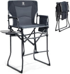 EVER ADVANCED Portable 30.7" Seat Height Tall Folding Camping Chair Directors Chair High Foldable Bar Stool with Side Table for Makeup Artist, Sports Event, Craft Show, Supports 350LBS