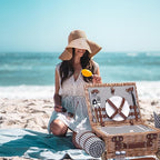 Picnic Basket with Blanket and Wine Pouch for 2 Wicker Picnic Set with Insulated Liner Cooler Bag Hamper for Camping,Wedding - Stripes