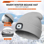 Gifts for Men, LED Beanie Hat with Light,USB Rechargeable LED Headlamp, Mens Gifts, Birthday Gifts for Him Dad Husband, Boyfriends, Grey, 2 Pack