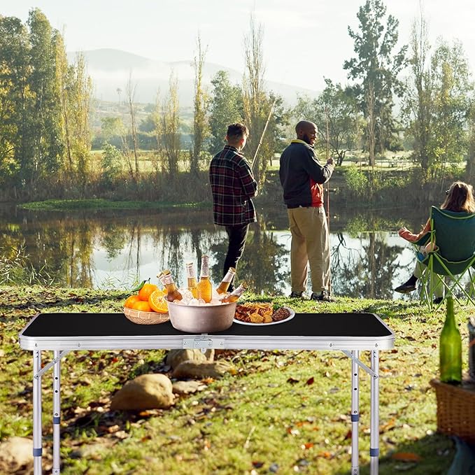 4.0 Ft Folding Portable Camping Table with Three Adjustable Heights, RV Tables for Inside a Camper, Outdoor, BBQ, Dining, Picnic, Cooking, Beach, Garden, Black