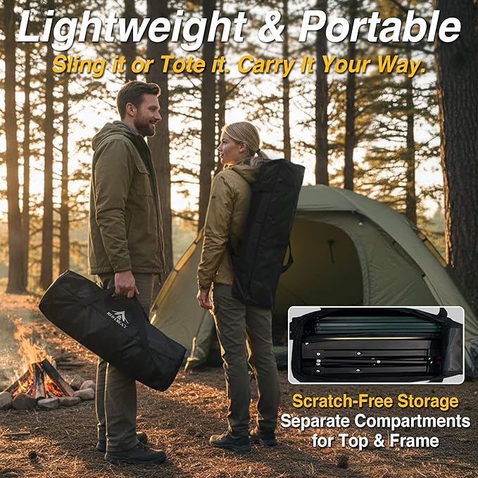 Portable Camping Table with Adjustable Height, Lightweight Aluminum Roll Top Folding Camp Table with Storage Pockets & Dual-Compartment Bag, Heat-Resistant, for RV, Picnic, BBQ, Outdoor (M)