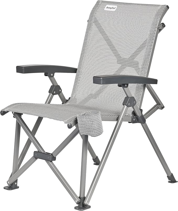 SUNNYFEEL Folding Camping Chair Heavy Duty Ergonomic Chairs Support 500lbs with Adjustable Breathable High Back Support and Cup Holder, Aluminum Frame for Fishing, Camp, Beach, Lawn, RV, Patio