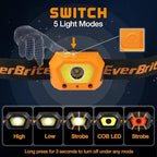 EverBrite 2-Pack Headlamp, Rechargeable LED Waterproof Headlight, USB Powered Head Lamp with Motion Sensor & Zoom, Ideal for Emergencies, Camping, and Outdoor Adventures