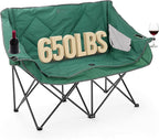 ARROWHEAD OUTDOOR Portable Folding Double Duo Camping Chair Loveseat w/ 2 Cup & Wine Glass Holder, Carrying Bag, Supports up to 500lbs