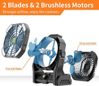 20000mAh Cordless Fan Emergency Portable Rechargeable Fan & Light for Power Outage, Car Defrosting, Indoor - Battery Operated Fan with 270° Pivot, USB, Hook & LED, Portable Camping X26 Black