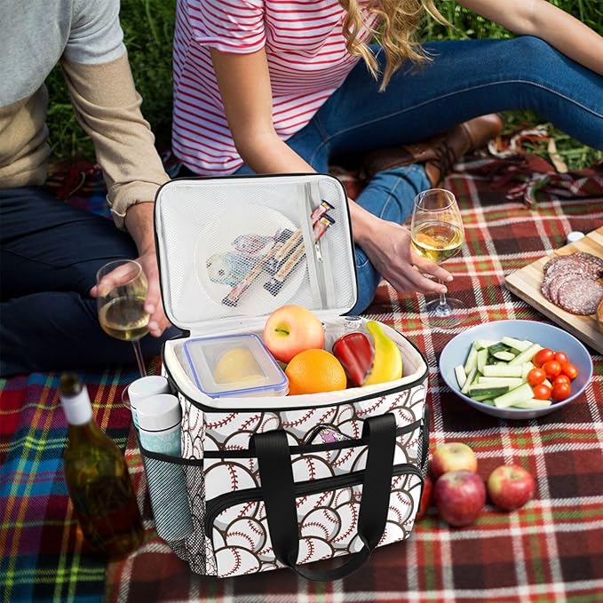Bolaz Large Cooler Lunch Bag-Trendy Baseball Balls Pattern, Travel Cooler Bags 15L Waterproof Cooler Bag for Camping, Picnic, BBQ, Family Outdoor Activities