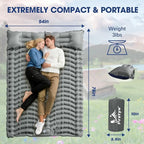 Double Sleeping Pad for Camping - Ultralight Air Mattress with Pillows, Built-in Foot Pump, Compact Inflatable 2-Person Portable Mat for Backpacking, Hiking, Tent, Car Travel, Beach，Road Trip