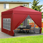GDY 12x12 Pop Up Canopy Tent with 4 Sidewalls, Easy Set up with One Push Lift Gazebo with Wheel Bag and4 Sandbags,Carpas for Events, Parties,Camping, Red.