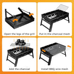 17" Portable Charcoal Grill, Folding Portable BBQ Charcoal Grills, Tabletop Mini Smoker, Small BBQ Grill, for Backyard, Outdoor Cooking, Camping, Travel, Beach
