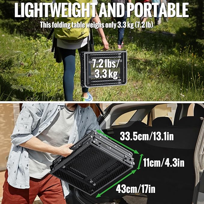GARLLEN Folding Grill Table, 3-Height Adjustable Lightweight Grill Table with Heat-Resistant Tabletop, Portable Aluminum Camping Table for BBQ, Picnic, Cooking, 35.4" L x 15.7" W, Threaded Install