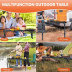 FUNYKICH 3ft Camping Folding Table L34.2''xW15.7'', 3 Adjustable Height Portable Small Folding Tables, Lightweight Aluminum Beach Table with Carry Handle for Camping, Backyard BBQ, Picnic, Travel