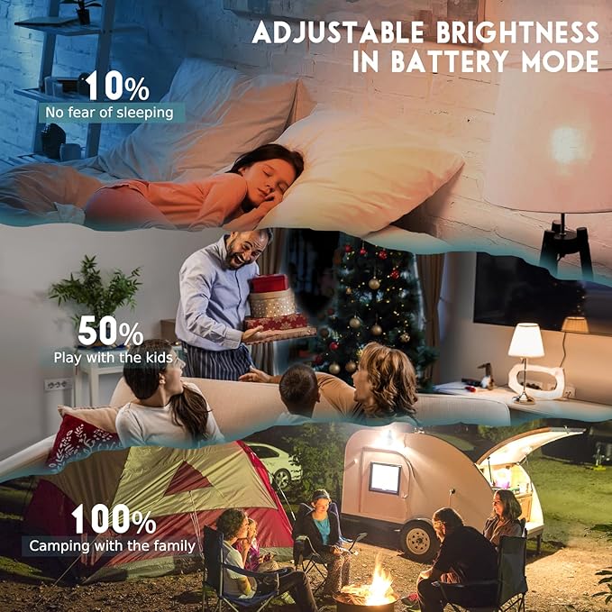 Rechargeable Emergency Light Bulbs, Battery Powered LED Light Bulb 6000K Daylight E26 12W 60W Equivalent with 1500mAh for Home Power Outage Camping Hiking(4 Bulbs, 4 Hooks,2 Plug Caps)