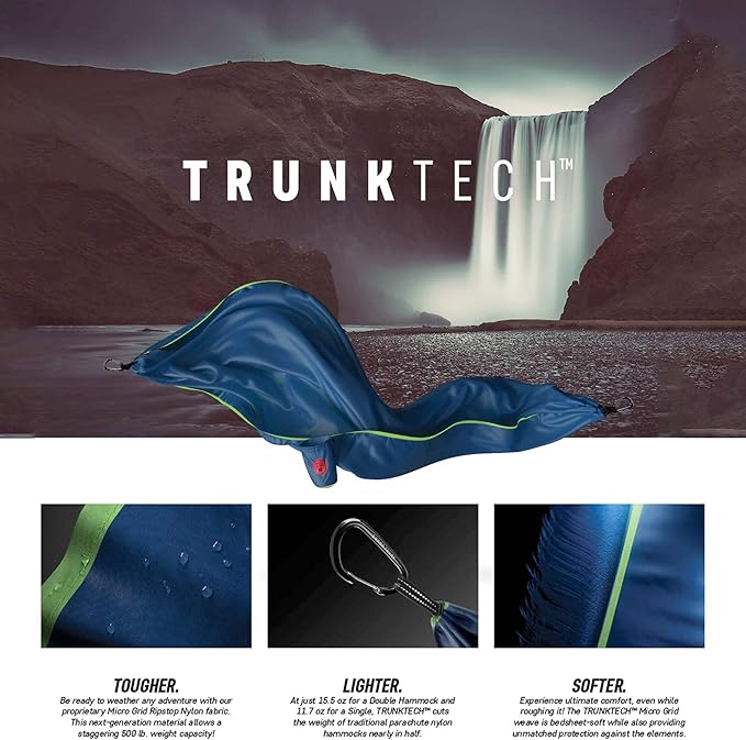 GRAND TRUNK TrunkTech Double Hammock | Ultra-Strong & Lightweight | 11 ft Hammock with Ripstop Nylon | 500 lb Capacity | Fast-Drying & Weather-Resistant | Eclipse