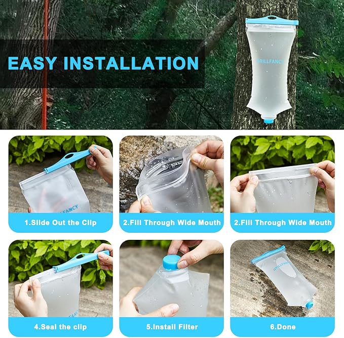 Water Bag 2L Durable TPU Material, BPA & PVC Free Squeeze Pouch, Collapsible Hydration Canteens for Camping Hiking Cycling Fishing or Traveling Suitable for Sawyer Squeeze Water Filter