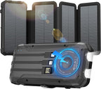 Solar Power Bank 20000mAh Portable Charger Built-in 3 Cables and Wireless Charging Battery Pack Compatible for iPhone, Samsung, IPX5 Waterproof, Bright Flashlight Perfect for Camping,Hiking,Outdoor