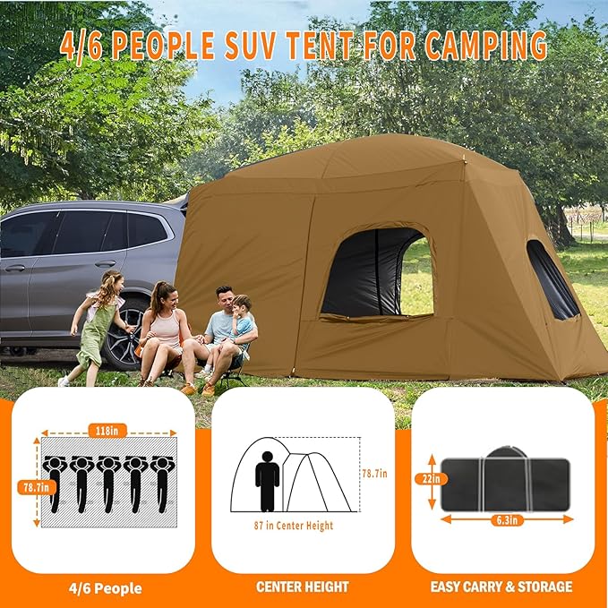 SUV Tents for Camping, Car Tents for Camping 4-6 People, SUV Tent Attachment Tailgate Tent