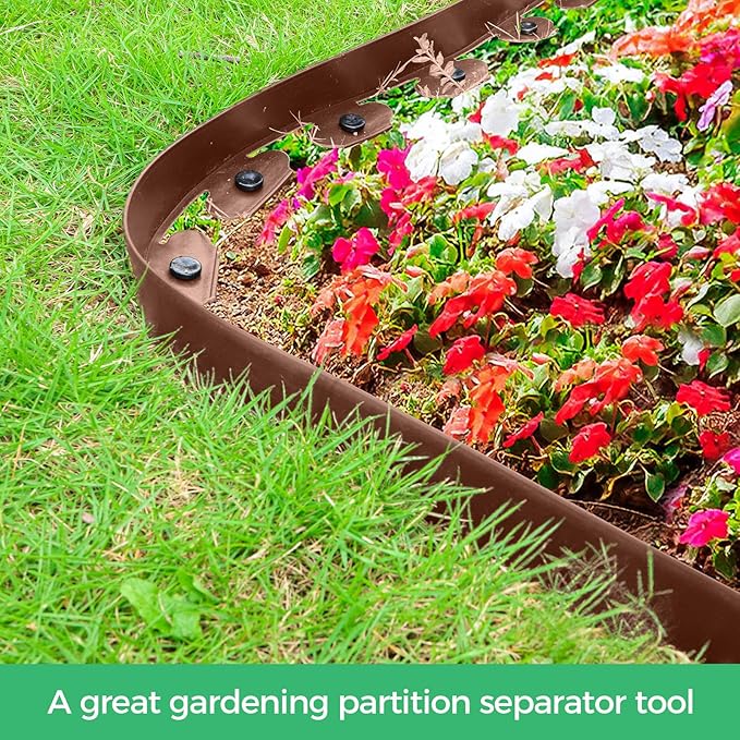 2-Inch x 200 FT Landscape Edging Border with 300 Stakes, Plastic Garden Edging Border Kit, Flexible No Dig Lawn Edging Border for Garden Flower Beds Yard Pathway Paver (Brown)