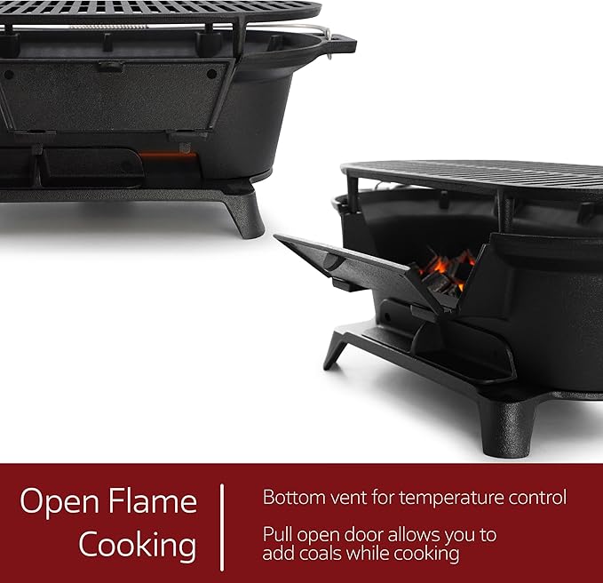 Megachef Oval Cast Iron Portable Hibachi Grill for Outdoor Use and Camping in Black
