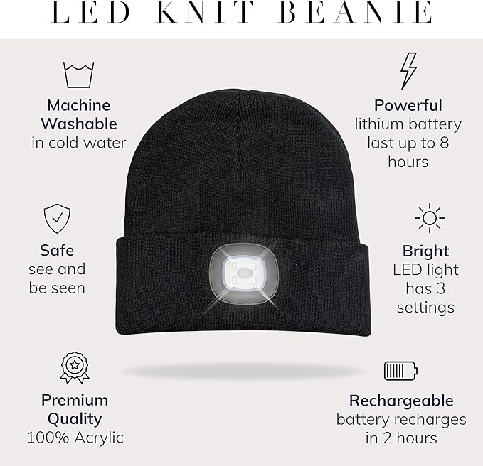 HEAD LIGHTZ® Rechargeable LED Beanie Hat – Hands-Free Lighted Cap for Running, Walking & Camping – As Seen on Oprah’s Favorite Things – Machine Washable, Unisex