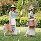 Picnic Baskets for 2, Picnic Basket with Waterproof Blanket, Picnic Basket Set with Washable Beach Mat & Large Insulated Cooler Compartment, Handmade Natural Wicker Hamper for Camping, Outdoor Party