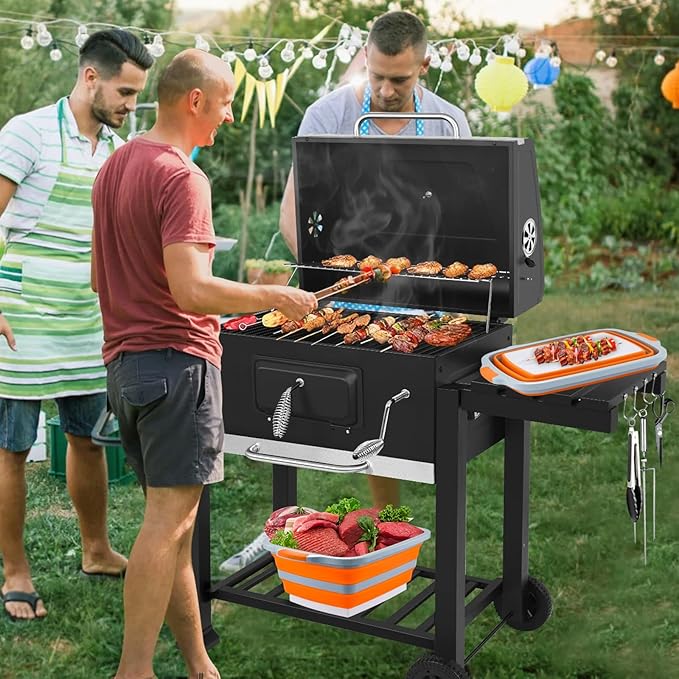 Collapsible BBQ Prep Tub with Cutting Board & Lid, Folding Food Container BPA-Free Heavy-Duty, Dishwasher Safe, Upgraded Drain Hole - for Camping, Grilling Outdoor Cooking (Orange, XX-Large)