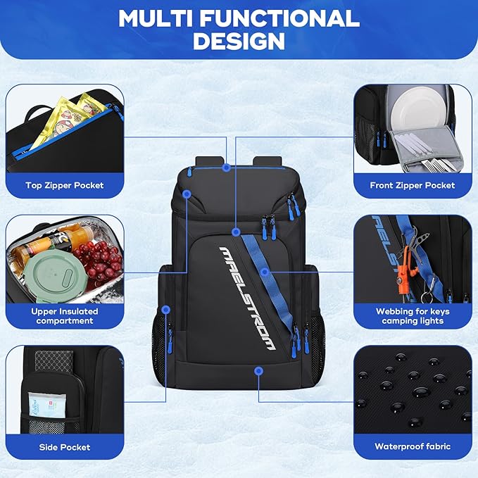 Maelstrom Backpack Cooler,36 Can Cooler Backpack,Soft Cooler Bag Insulated Leakproof,Lightweight Ice Chest Backpack,Travel Cooler Lunch Backpack for Camping,Hiking,Beach