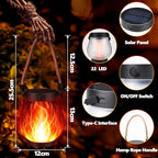 iBaycon 1 Pack Solar Lanterns Lights, Halloween Flickering Flame Garden Lights with 2 Modes Dual Charging USB & Solar, Outdoor Waterproof Hanging Lantern for Party Holiday Halloween Decor (Red)