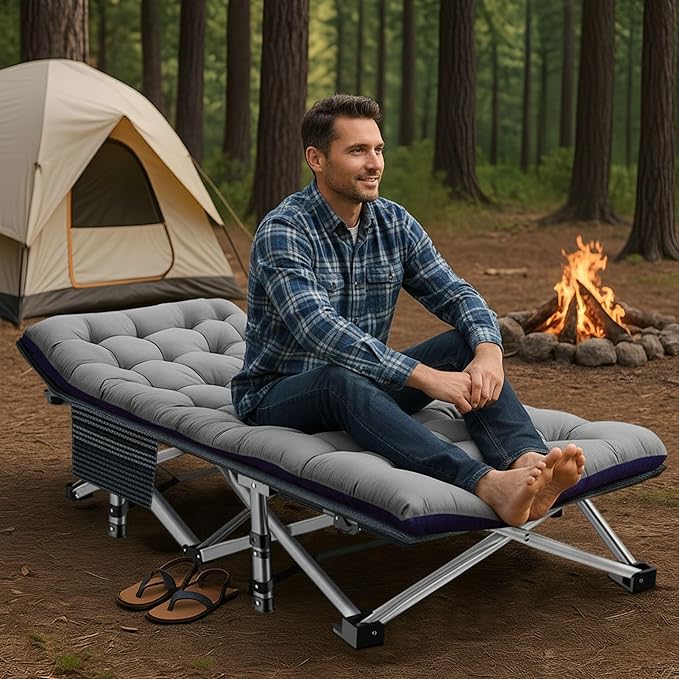 ABORON XXL Camping Cot for Adults, Oversized 78"×32" Folding Camping Bed, 900LBS Heavy Duty Outdoor Sleeping Cot with Mattress Pad, 1200D Oxford, Portable with Carry Bag
