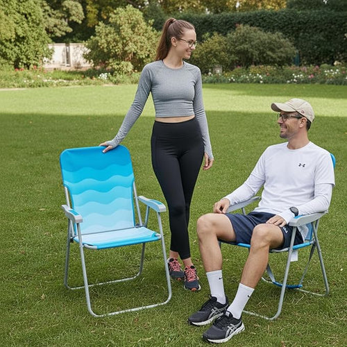 #WEJOY Folding Beach Chair for Adults, Lightweight Beach Chair with Shoulder Straps, High Back Camping Chairs with Hard Armrest, Supports 300lbs for Outdoor Lawn Concert
