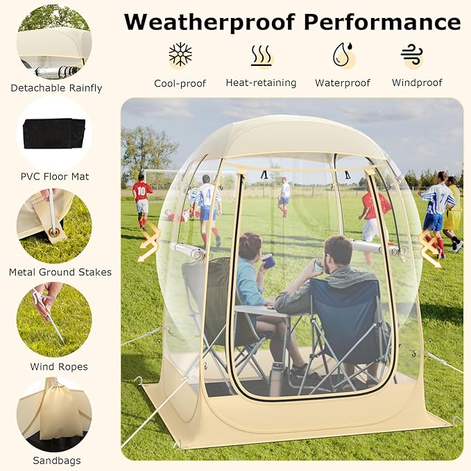 Goplus Sports Tent, Instant Pop up Weatherproof Shelter, Portable & Foldable Outdoor Clear View Bubble Tent w/Carrying Bag, Floor Mat, Watch Sports Events Camping (1-2 Person 4.2 x 4.2 ft)