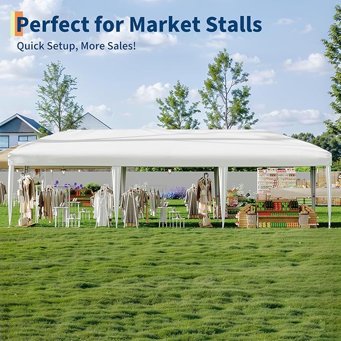 10x30FT Pop Up Canopy with Sidewalls, Outdoor Canopy Tent with SandBag & Carry Bag for Commercial Events, Camping, Backyard Parties, White
