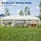 10x30FT Pop Up Canopy with Sidewalls, Outdoor Canopy Tent with SandBag & Carry Bag for Commercial Events, Camping, Backyard Parties, White