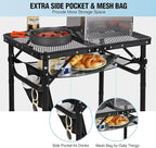 RedSwing Folding Grill Table, Lightweight Height Adjustable Aluminum Table with Mesh Desktop and Mesh Bag for Outdoor Camping Picnic BBQ, Small 2 Feet, Black