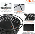 32 Inch Fire Pit Outdoor Burning Stove, 2 in 1 Metal Round Fireplace for Outside Bonfire Party, BBQ, Camping, Backyard, Patio, Garden w/Fire Poker, Spark Screen, Grate, Cover (Rhombic)