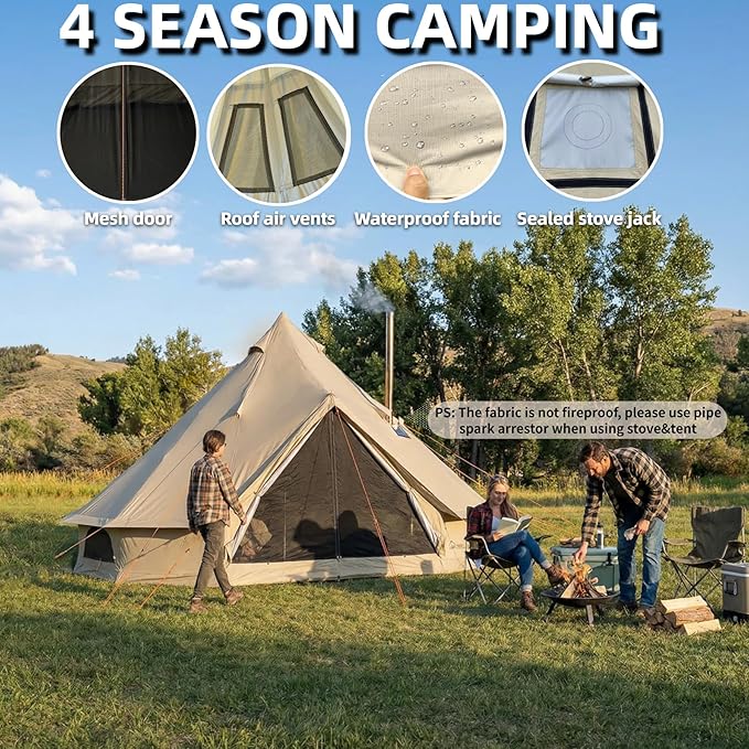 DANCHEL OUTDOOR B2 Portable Yurt with Stove Jack for Winter Camping, 4 Season Bell Tent Large Hot Tent 4/6 Person Family Camping Glamping Party 300D Oxford Khaki, 13ft/16.4ft