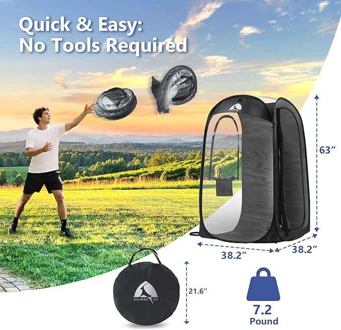 Sports Pod, Kilindeer Pop Up Weather Tent for 1 Person – Portable All-Weather Shelter with Clear TPU Panels, Instant Setup for Outdoor Events, Camping, Hiking, Wind & Rain Protection