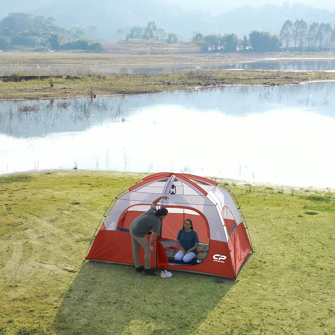 CAMPROS CP Upgraded 6/8 Person Camping Tents, Waterproof Windproof Family Tent with Larger Mesh Windows & Door, Double Layer, Easy Set Up, All-Season Dome Tent with Top Rainfly & Carry Bag
