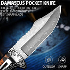 VALHALLA MAGE Damascus Pocket Knife, 3.5'' Sharp Blade Pocket Folding Knife with Back Lock, Cool EDC Pocket Knife with Clip For Men Collector
