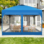 GDY 10x10 FT Pop Up Canopy Tent with One Push Setup,Setup Gazebo with 4 PVC Transparent Sidewalls,Easy Carry for Events, Parties, Camping, Blue.