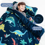 PHF Toddler Nap Mat with Removable Pillow and Minky Fleece Blanket, Rollup Design Warm Slumber Bags for Boys, 52"x20"x2" Kids Sleeping Bag for Daycare Preschool Travel Camping, Dinosaur