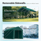 ADVANCE OUTDOOR 10x20 ft Heavy Duty Carport Garage Shelter, Adjustable Height (6.5-11ft) Waterproof Canopy with Removable Sidewalls for Cars, RV, Boat, Truck, Party - Green