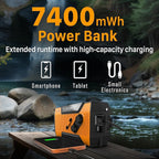 FosPower NOAA Emergency Weather Radio A1 7400mWh Portable Power Bank, AM/FM, USB/Solar/Hand Crank Charging, Battery Operated, SOS Alarm & Flashlight for Indoor/Outdoor Emergency - Orange