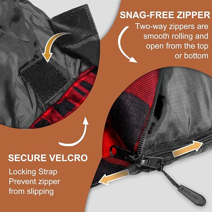 XL Queen Size 2 Person Double Sleeping Bag for Adults, Lightweight Compact with Flannel Liner & Thermolock Draft Tube, Machine Washable All Season Camping Travel